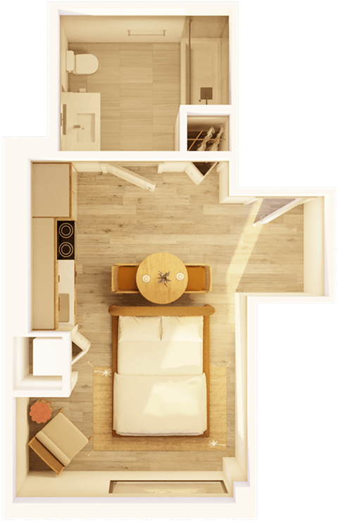 Floor plan for studio, 1 bath, 339 sqft